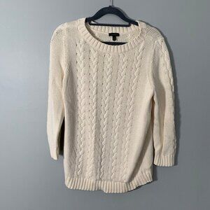 Talbots thick cable knit elbow sleeve ivory cream pullover crewneck sweater
